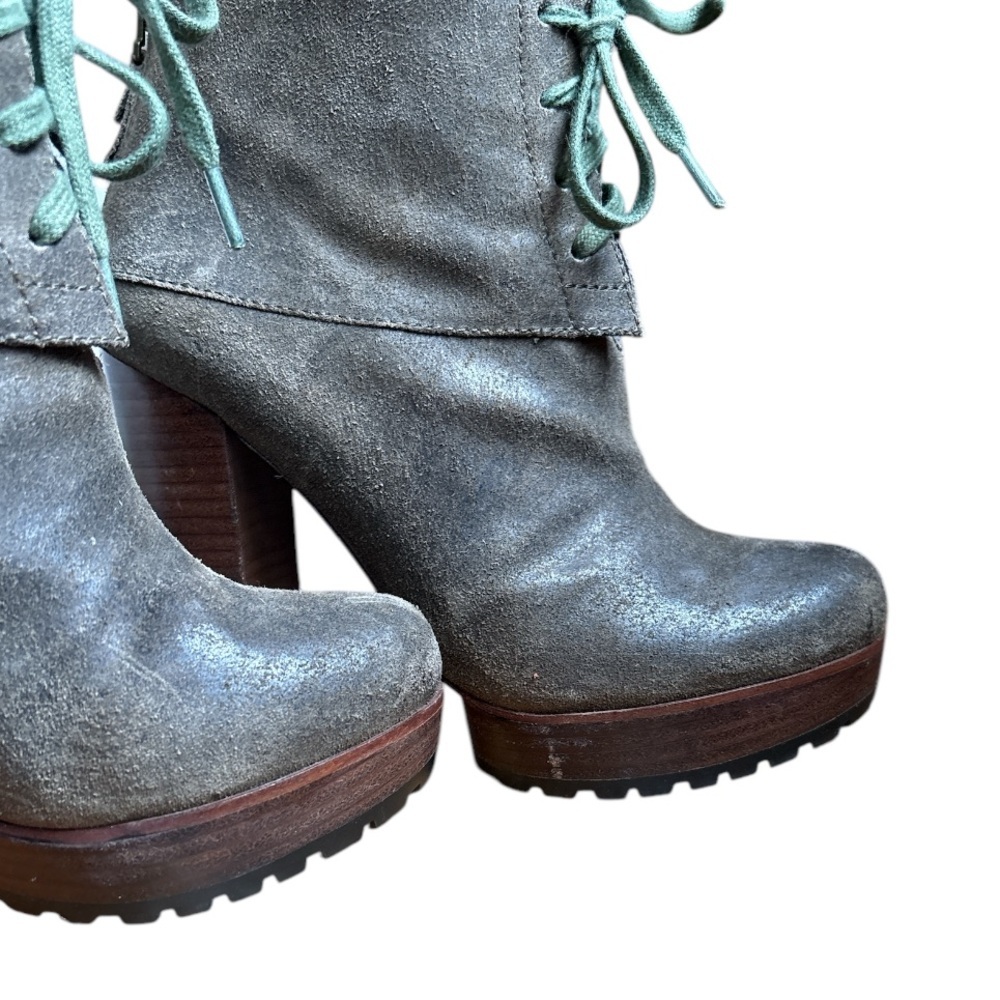 Modern Vintage Lace Up Green Suede Jenie Ankle Booties Size 6 - Picture 13 of 16